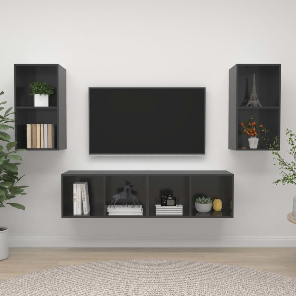 Wall TV cabinets, 4 pcs., gray, wood