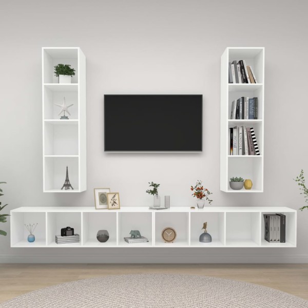 Wall TV cabinets, 4 pcs., white, wood