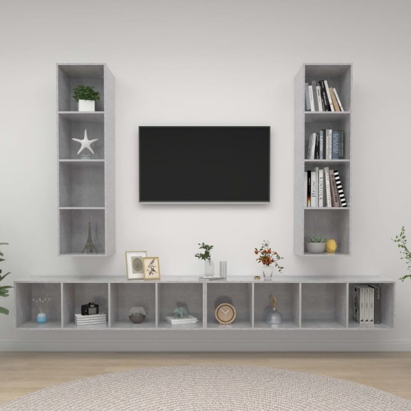 Wall-mounted TV cabinets, 4 units, concrete gray, MDP