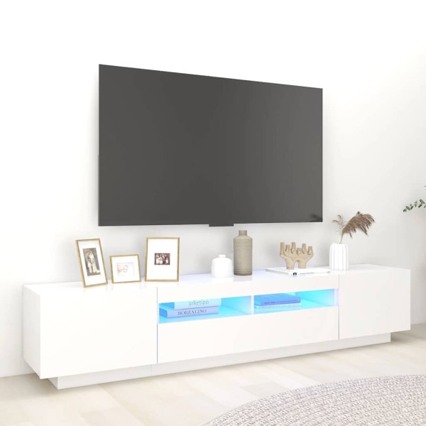 TV cabinet with LED lighting, white, 200x35x40cm