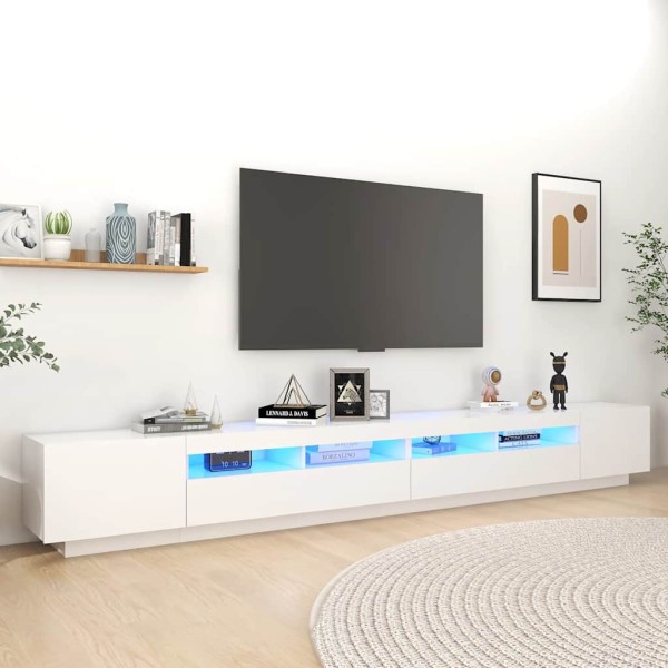 TV cabinet with LED lighting, white, 300x35x40cm