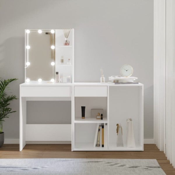 Dressing table with LED and cabinet, white, wood