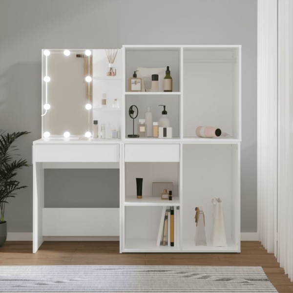Dressing table with LED and 2 cabinets, white, wood