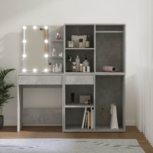 Dressing table with LED and 2 cabinets, gray, wood