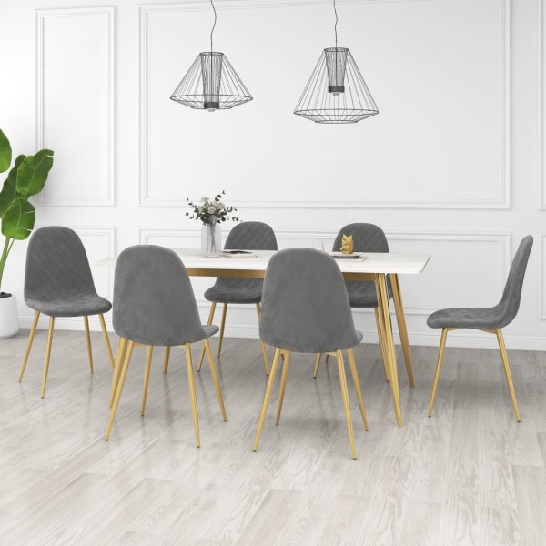 Dining room chairs, 6 pcs., light gray, velvet