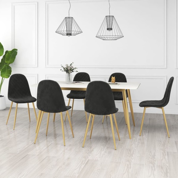 Dining room chairs, 6 pcs., black, velvet