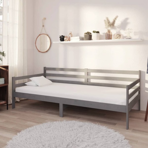 Bed with mattress, gray, 90x200cm, solid pine wood