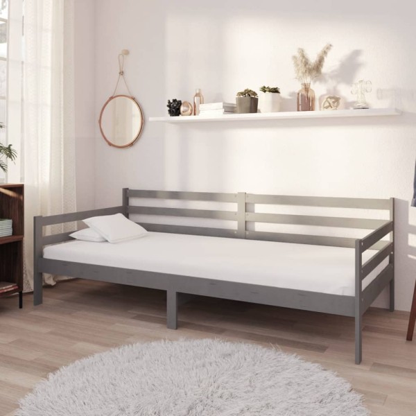 Bed with mattress, gray, 90x200cm, solid pine wood