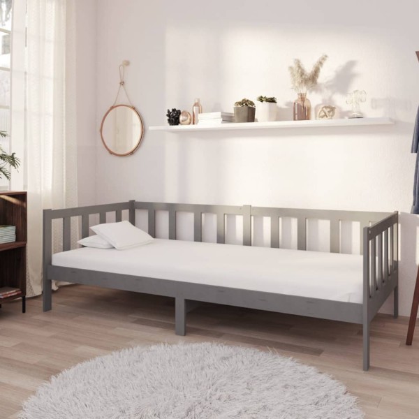 Bed with mattress, gray, 90x200cm, solid pine wood