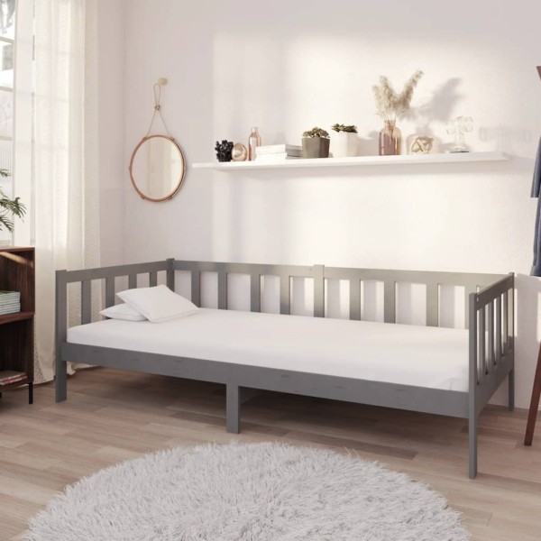 Bed with mattress, gray, 90x200cm, solid pine wood