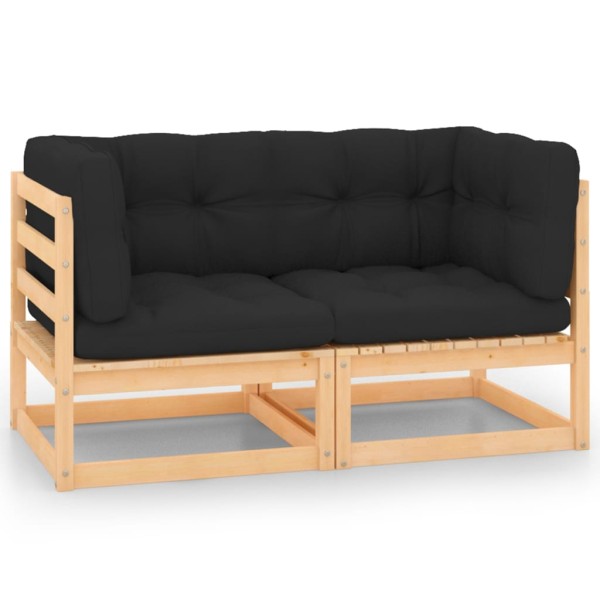 Corner garden sofas with cushions, 2 pcs., solid pine