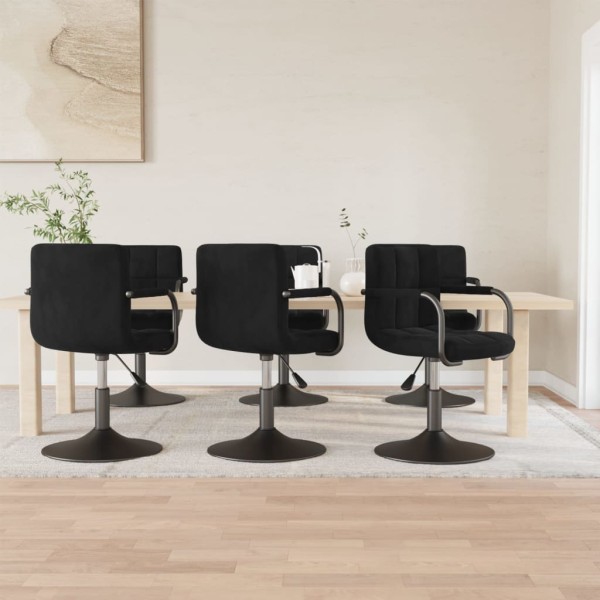 Swivel dining chairs, 6 pcs., black, velvet