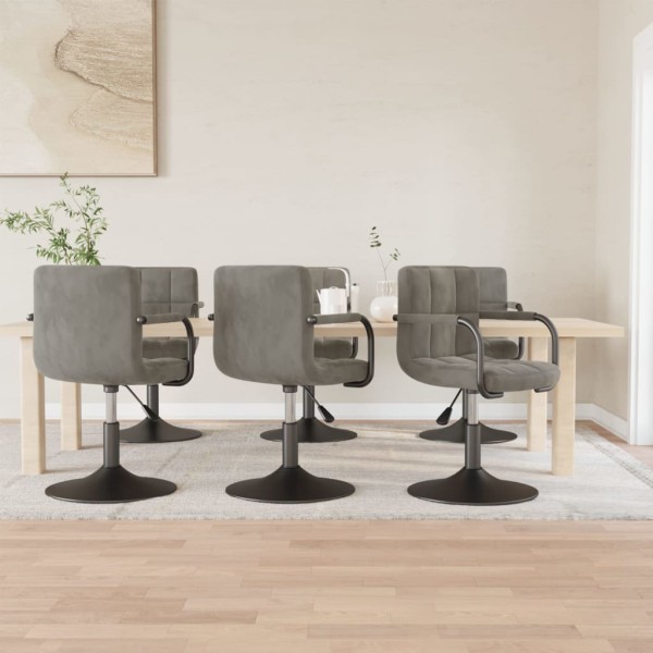Swivel dining chairs, 6 pcs., light gray, velvet