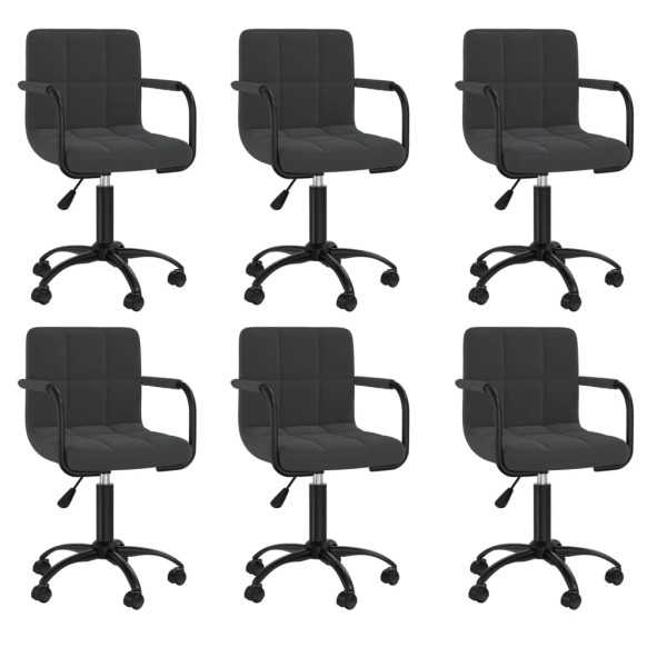 Swivel dining chairs, 6 pcs., black, velvet