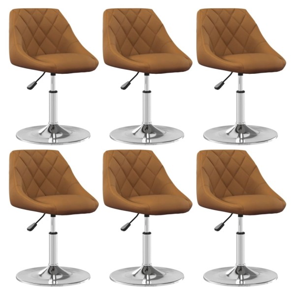 Swivel dining chairs, 6 pcs., brown, velvet