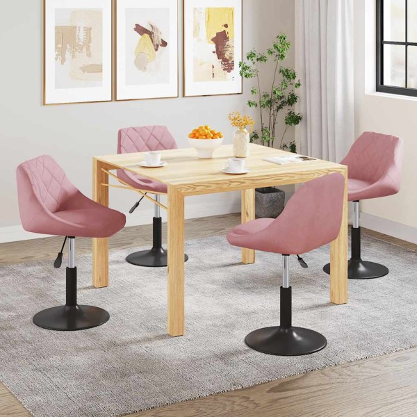 Swivel dining chairs, 4 pcs., pink, velvet