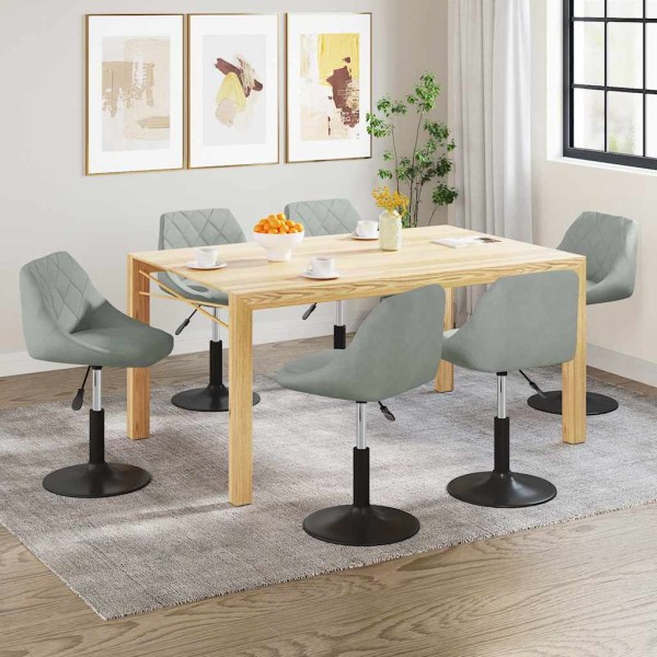Swivel dining chairs, 6 pcs., light gray, velvet