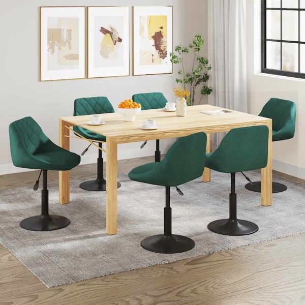 Swivel dining chairs, 6 pcs., dark green, velvet