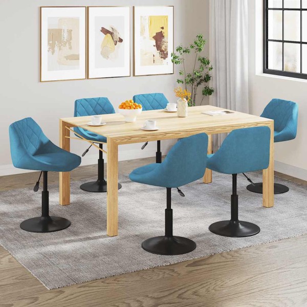 Swivel dining chairs, 6 pcs., blue, velvet