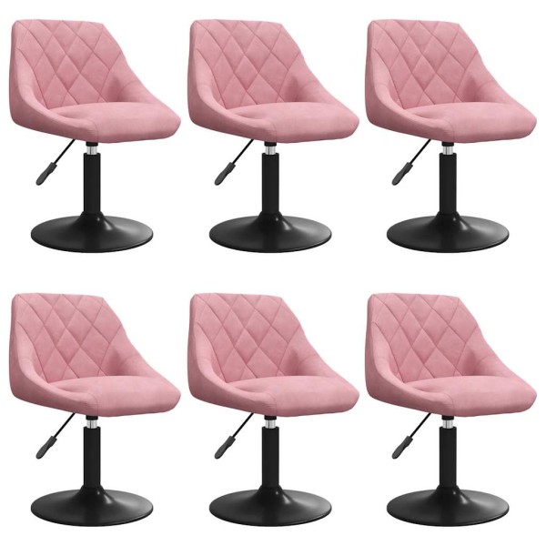 Swivel dining chairs, 6 pcs., pink, velvet