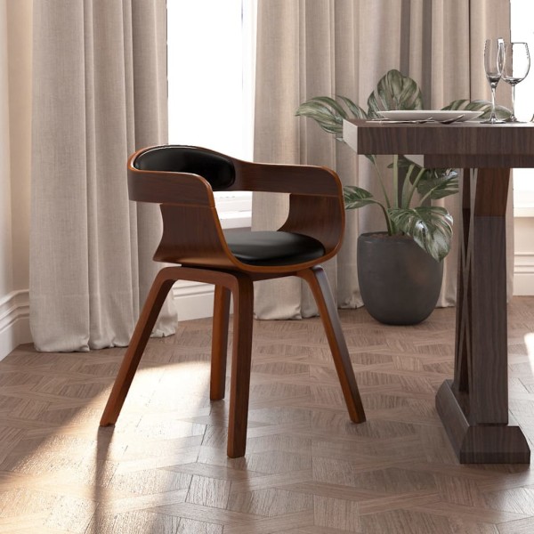 Dining chair, black, curved wood and artificial leather