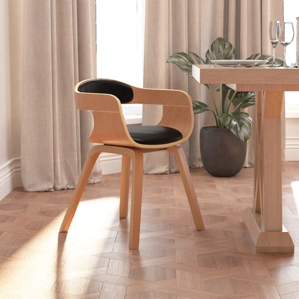 Dining chair, black, curved wood and artificial leather