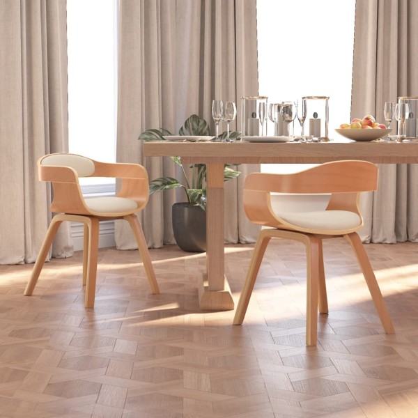 Dining chairs, 2 pcs., cream, curved wood/artificial leather