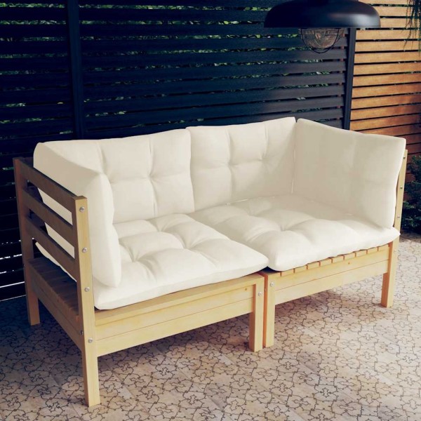 Double garden sofa with cream cushions, solid pine