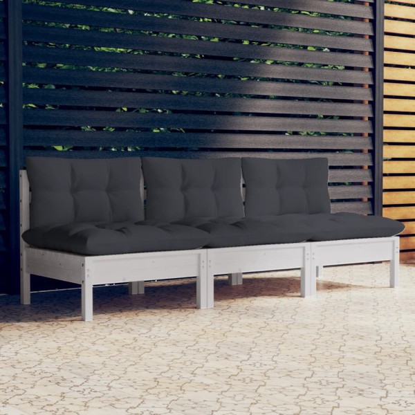 Three-seater garden sofa with anthracite cushions, solid pine