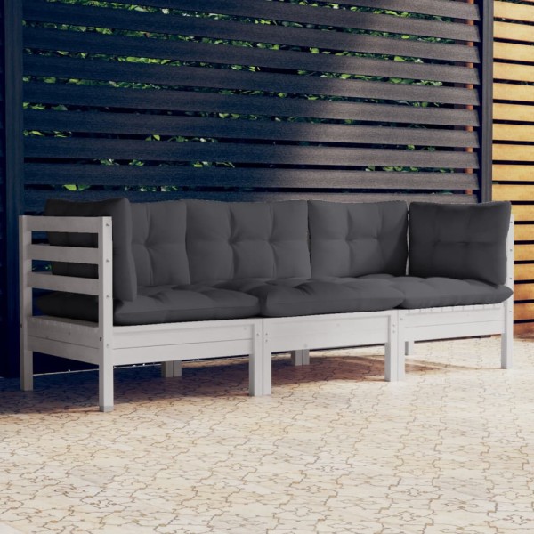 Three-seater garden sofa with anthracite cushions, solid pine