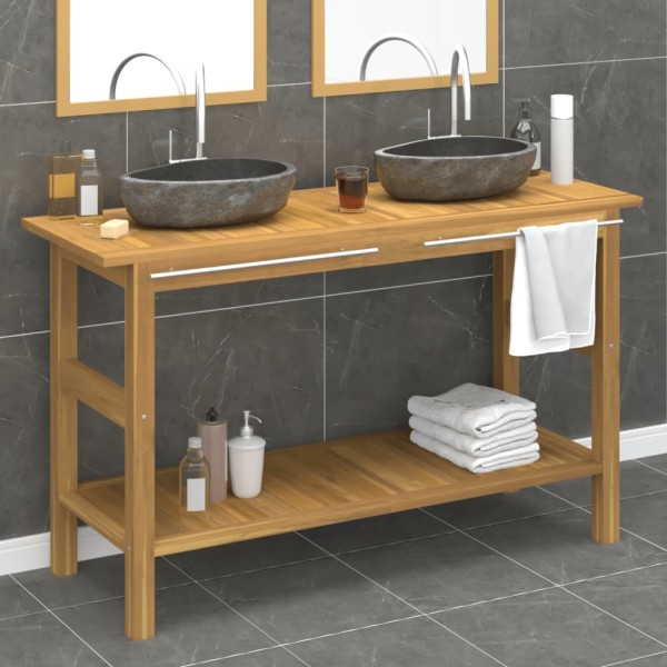 Bathroom cabinet with river stone sinks, solid teak