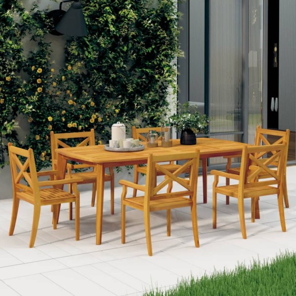Outdoor dining chairs, 6 units, solid acacia wood