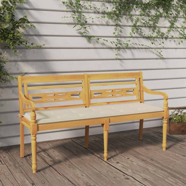 Batavia bench with cream cushion, 150cm, teak