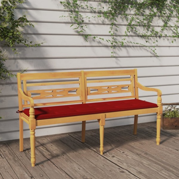 Batavia bench with red cushion, 150cm, teak