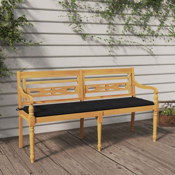 Batavia bench with black cushion, 150cm, teak wood