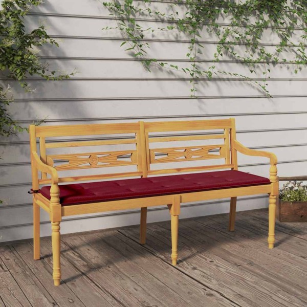 Batavia bench with wine red cushion, 150cm, teak