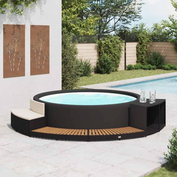 Whirlpool frame, black, polyrattan and acacia wood