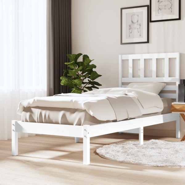 Bed frame with no mattress, white, 75x190cm, solid pine