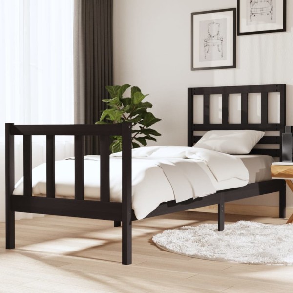Bed frame, black, 75x190cm, solid wood, single