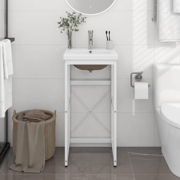 Bathroom vanity frame with built-in basin, white, iron