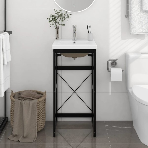 Bathroom vanity frame with built-in basin, black, iron