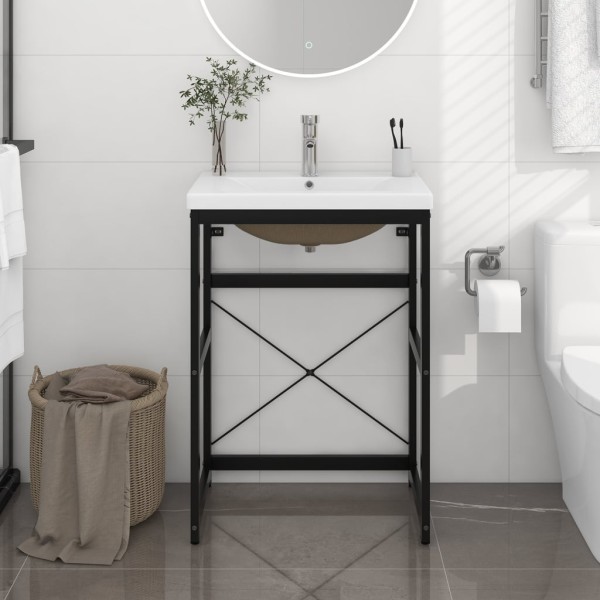 Bathroom vanity frame with built-in basin, black, iron