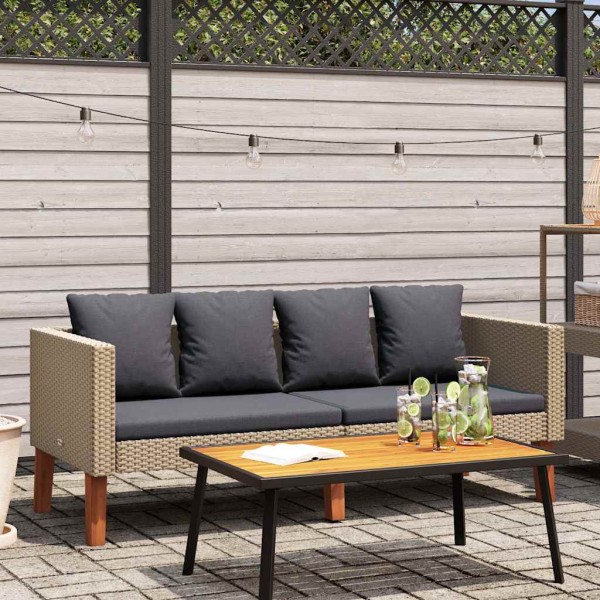 Two-seater garden sofa with cushions, beige, polyrattan