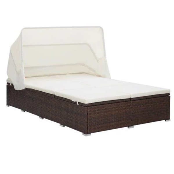 Double sunbed with mattress, brown, polyrattan