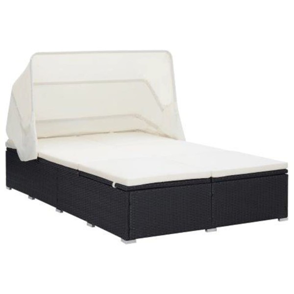 Double sunbed with mattress, black, polyrattan