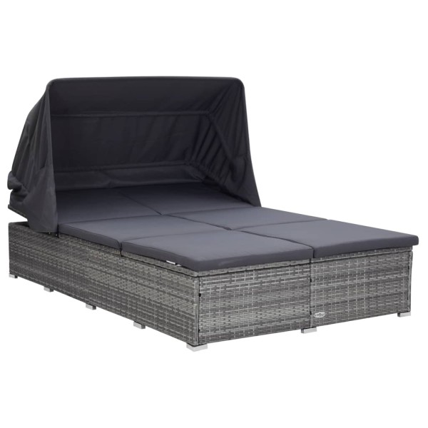 Double sunbed with mattress, gray, polyrattan
