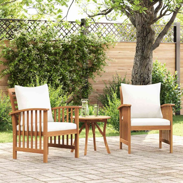 Garden chairs with cushions, 2 pcs., solid acacia wood