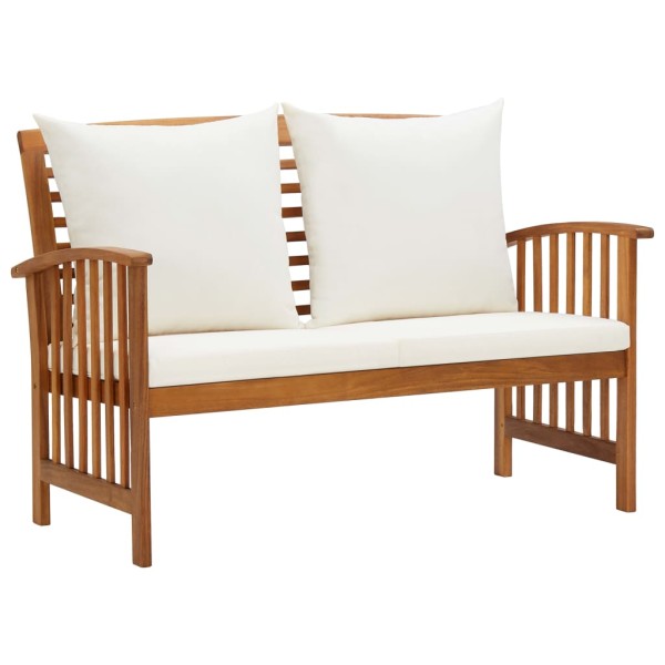 Garden bench with pillows, 119cm, solid acacia wood