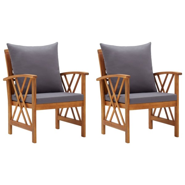 Garden chairs with cushions, 2 pcs., solid acacia wood