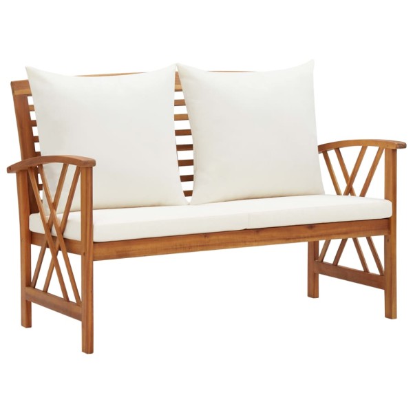 Garden bench with pillows, 119cm, solid acacia wood